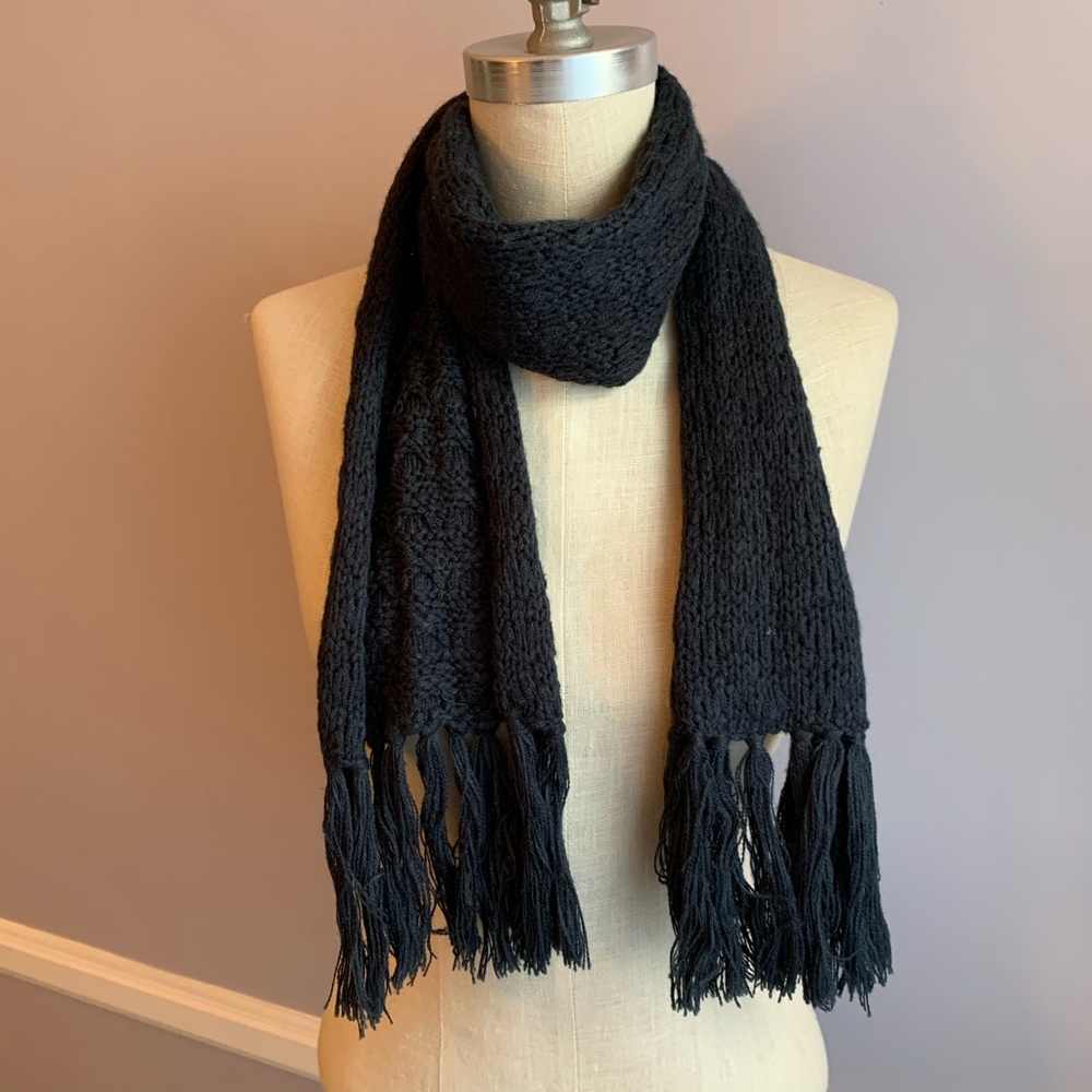 3/$12 Dark blue textured scarf with fringe tassels